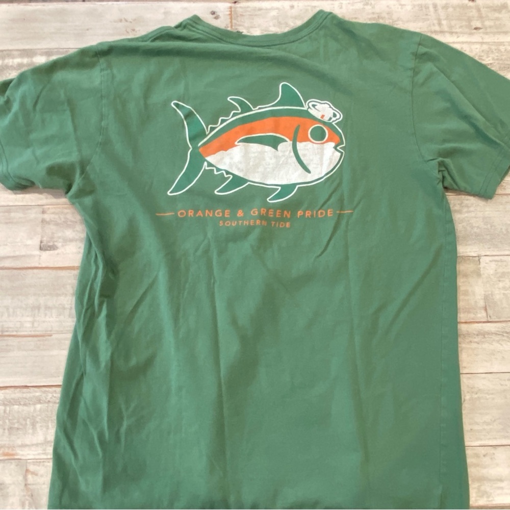 Southern Tide Orange & Green Pride Tee Mens Medium Preppy U of Miami Football
